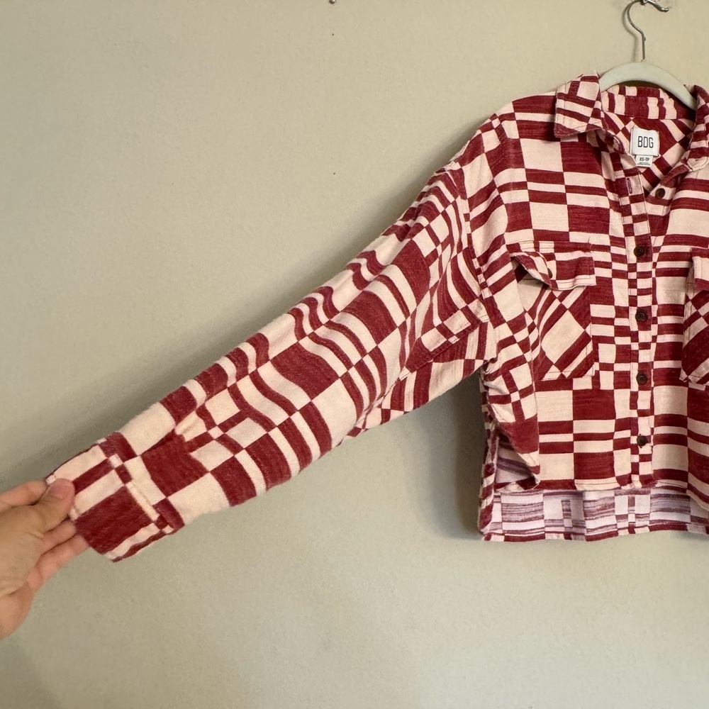 Urban Outfitters BDG Caleb Crop Flannel Shirt Jacket Sz XS Red White Cotton - Picture 6 of 16